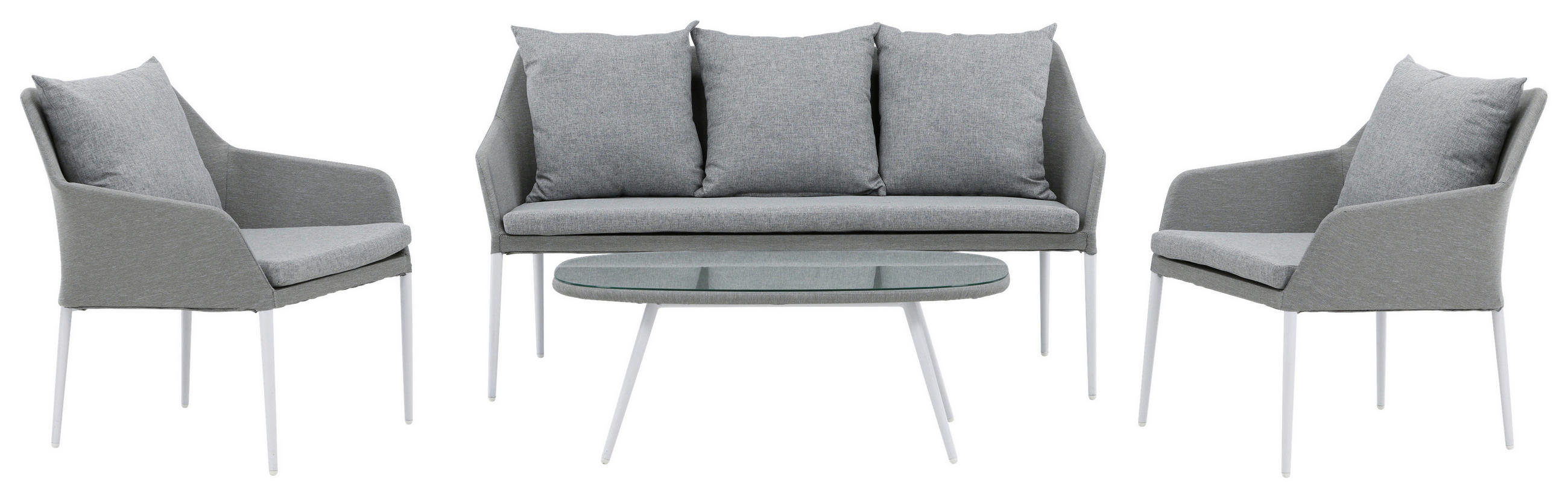 LOUNGEGARNITUR   Aluminium  - Weiß/Grau, KONVENTIONELL, Glas/Textil - Gardenson