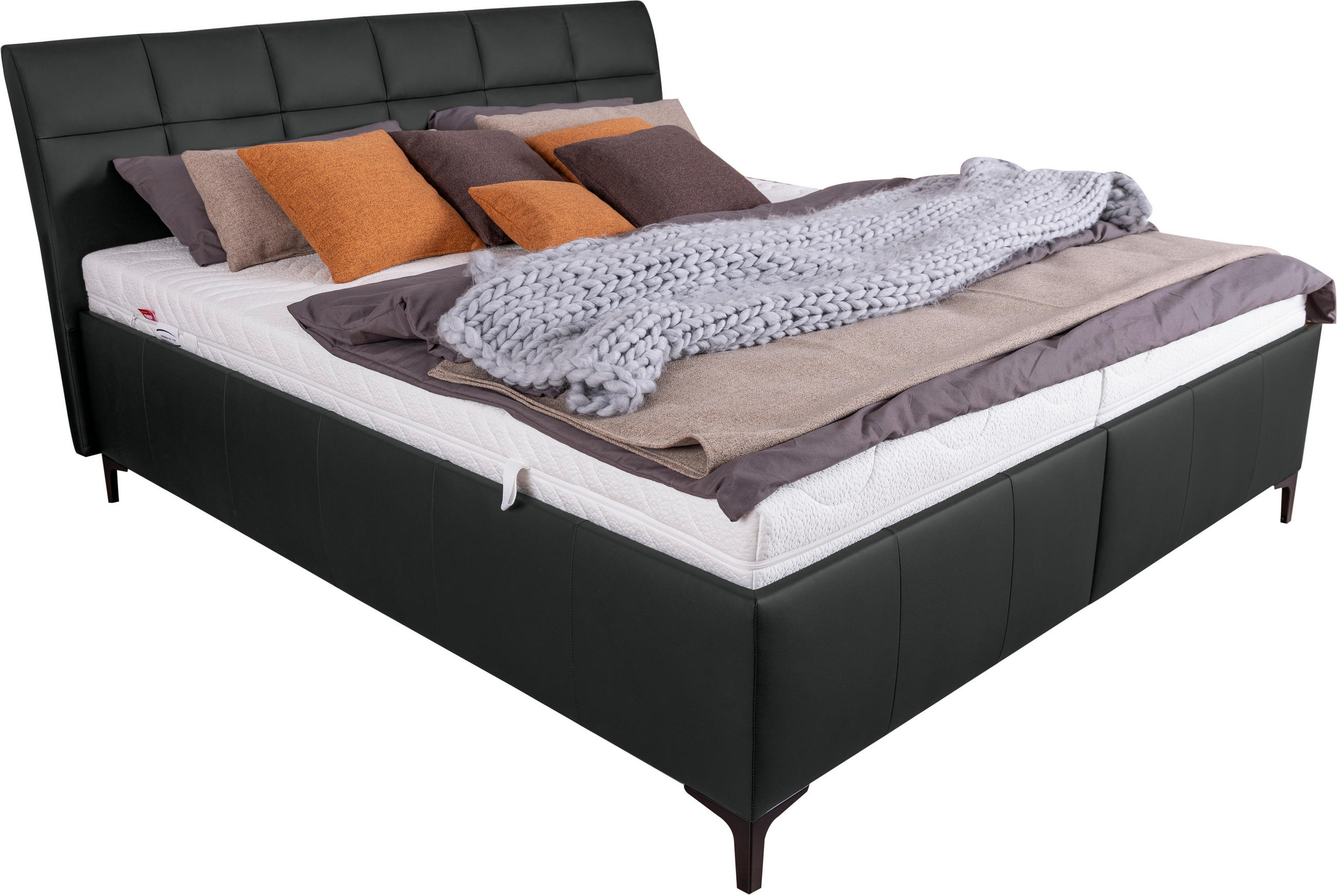 POLSTERBETT Matratze, gepolstertes Kopfteil, Lattenrost, Bettkasten Schwarz 160/200 cm  - Schwarz/Weiß, KONVENTIONELL, Leder/Holz (160/200cm) - Ada Austria