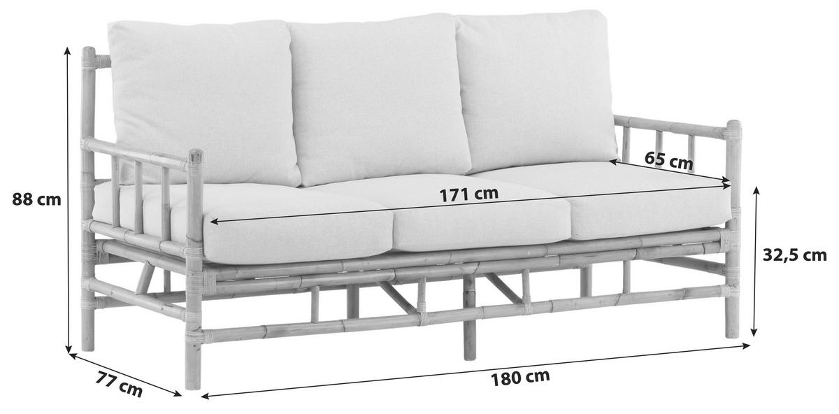 LOUNGESOFA 180/88/77 cm Bambus, Rattan  - Hellbraun/Creme, KONVENTIONELL, Holz/Textil (180/88/77cm) - Gardenson