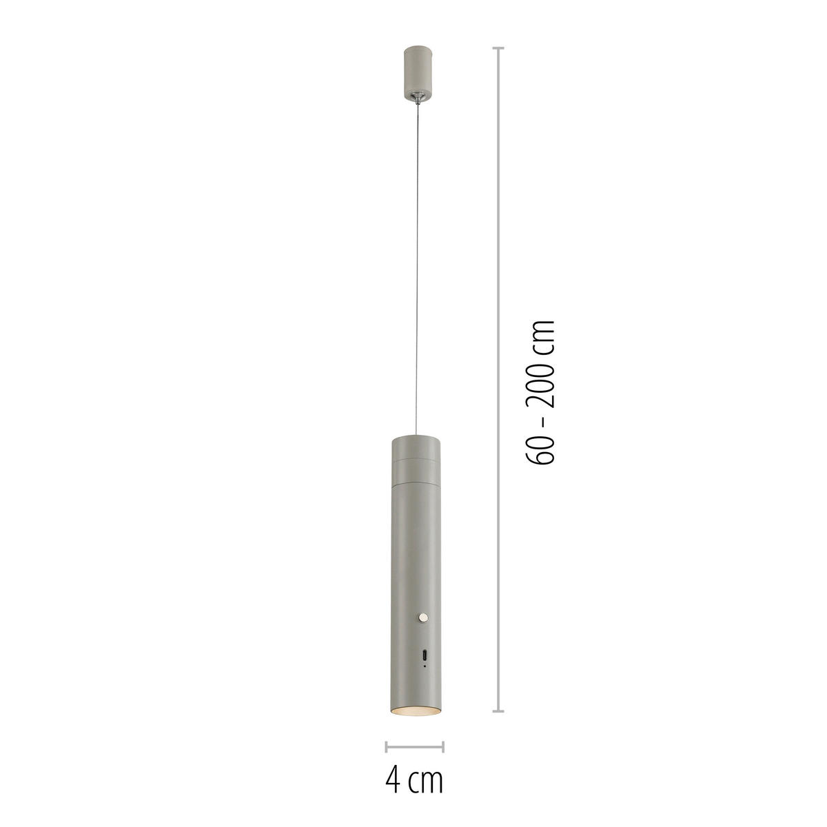 AKKU-LED-HÄNGELEUCHTE 4/4/200 cm   - Greige, Design, Kunststoff/Metall (4/4/200cm)