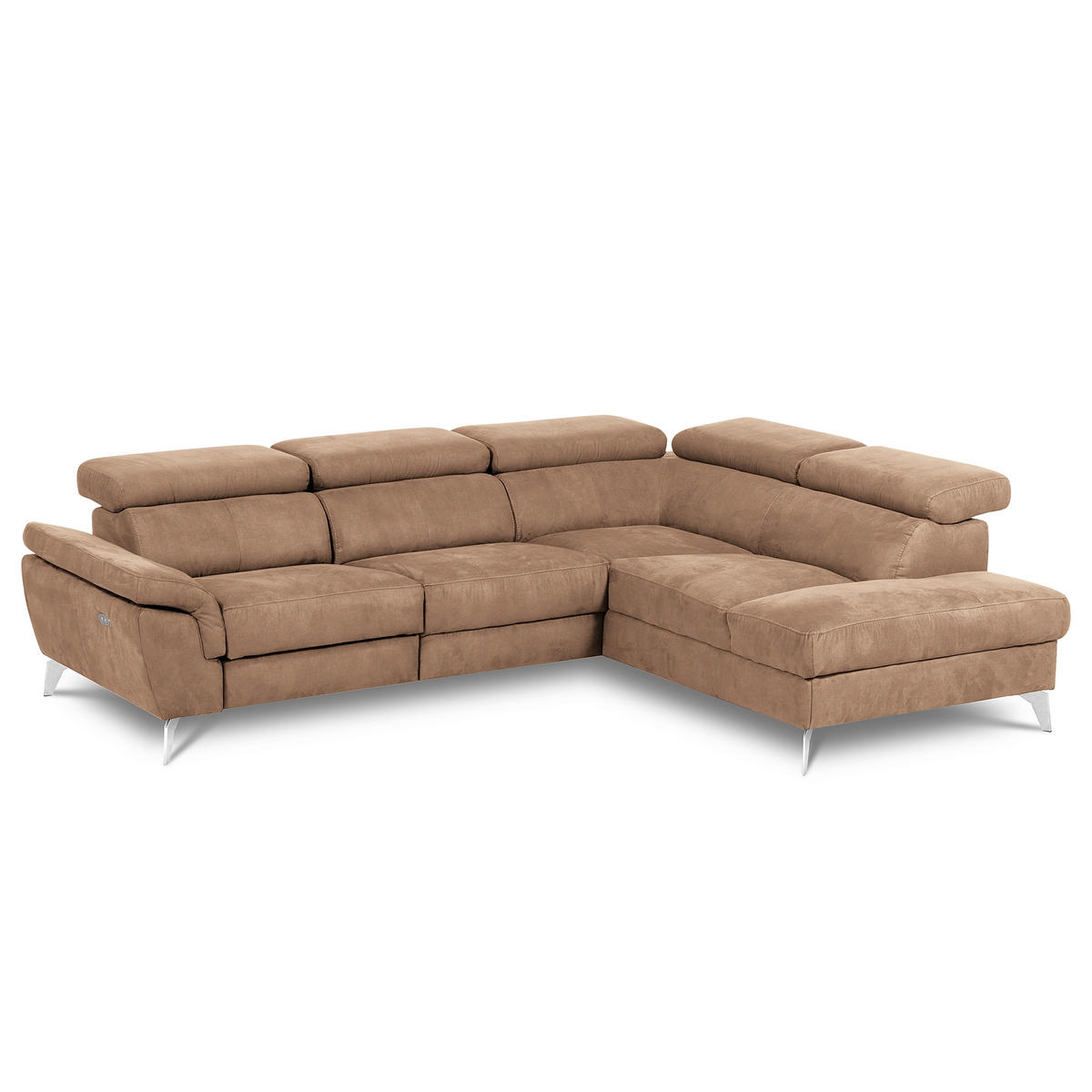 ECKSOFA SONO in Lederlook Hellbraun Bettkasten, Armteilverstellung, Kopfteilverstellung  265/210 cm  - Chromfarben/Hellbraun, Design, Textil/Metall (265/210cm) - Livetastic