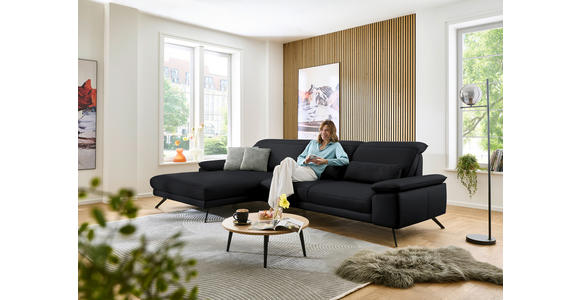 ECKSOFA in Echtleder Anthrazit 193/332 cm - Anthrazit/Schwarz, Design, Leder/Metall (193/332cm) - Dieter Knoll