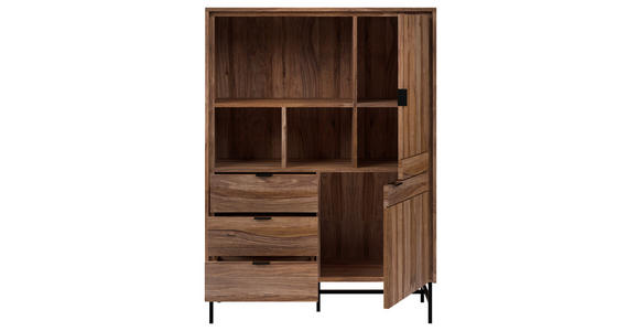 HIGHBOARD Sheesham massiv Braun, Honig  - Schwarz/Braun, Design, Holz/Metall (94/129,4/38cm) - Carryhome