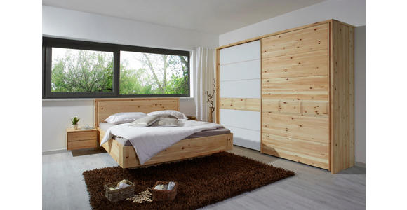 SCHWEBETÜRENSCHRANK in massiv Zirbe Weiß, Zirbelkieferfarben - Zirbelkieferfarben/Weiß, Natur, Glas/Holz (300/225/65cm) - Valnatura
