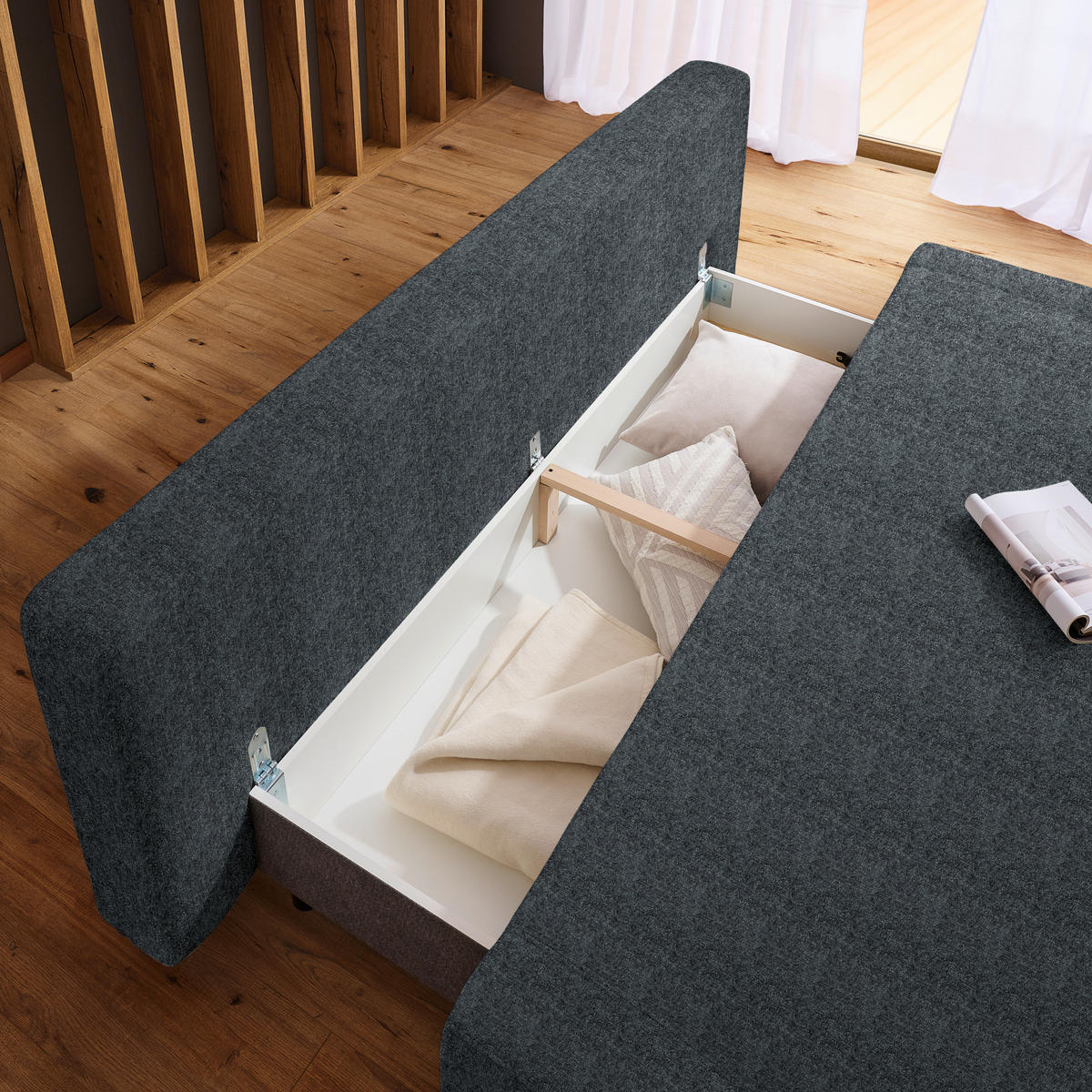 SCHLAFSOFA in Textil Dunkelgrau  - Dunkelgrau/Naturfarben, Design, Holz/Textil (211/88/102cm) - Niels Andersson