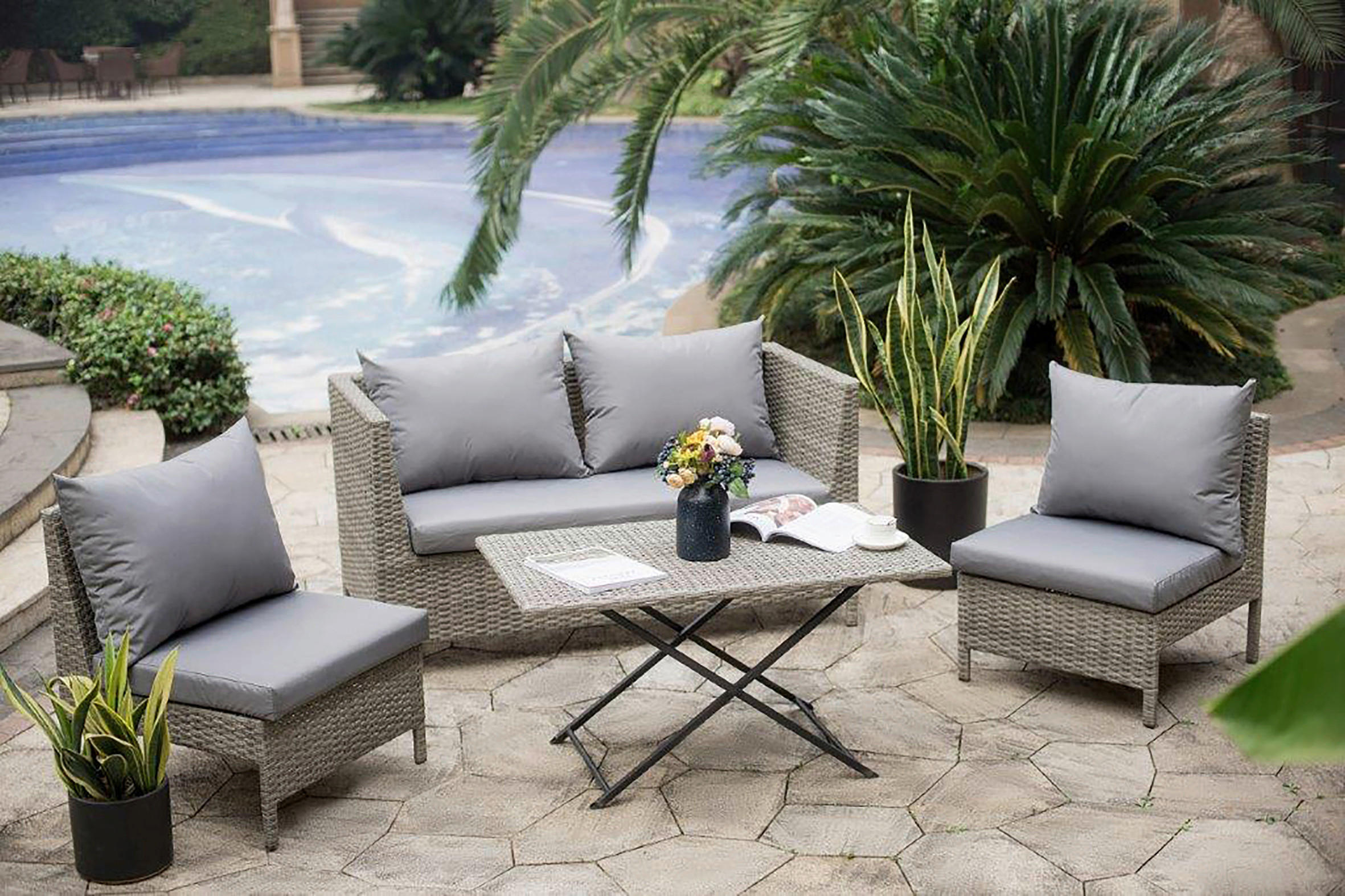 LOUNGEGARNITUR  - Beige/Grau, Basics, Kunststoff (100/53/59cm) - Ambia Garden