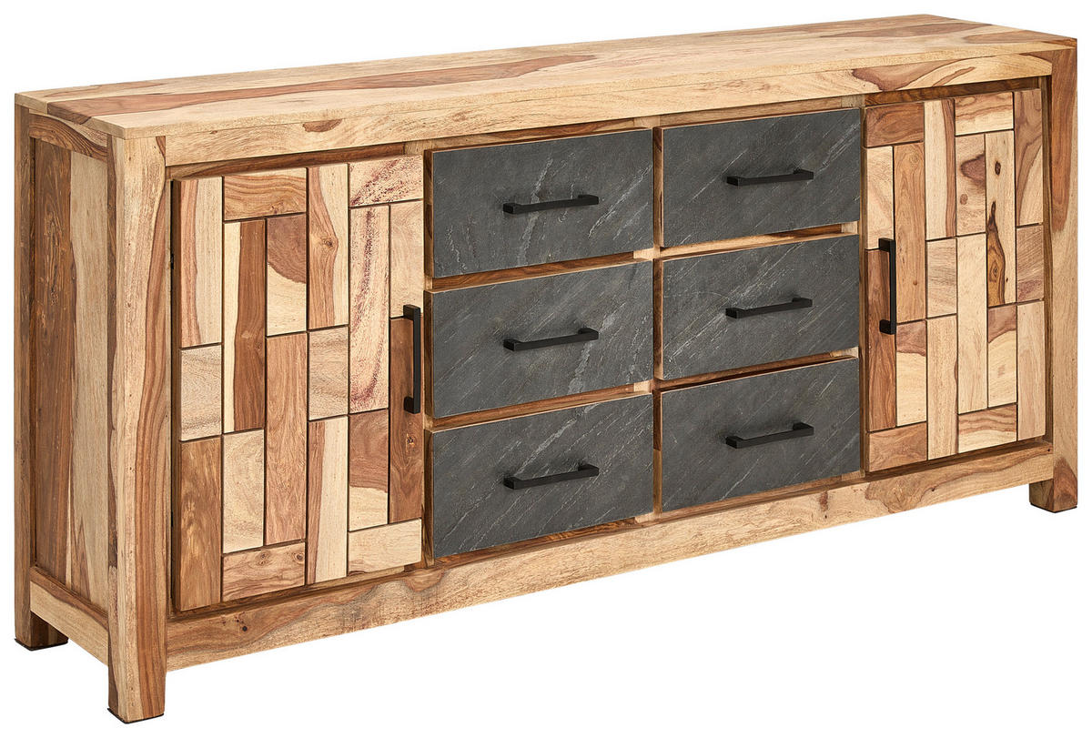 ŠIROKÁ KOMODA, indický palisander, 175/80/40 cm - čierna/sivá, Natur, kov/drevo (175/80/40cm) - Livetastic