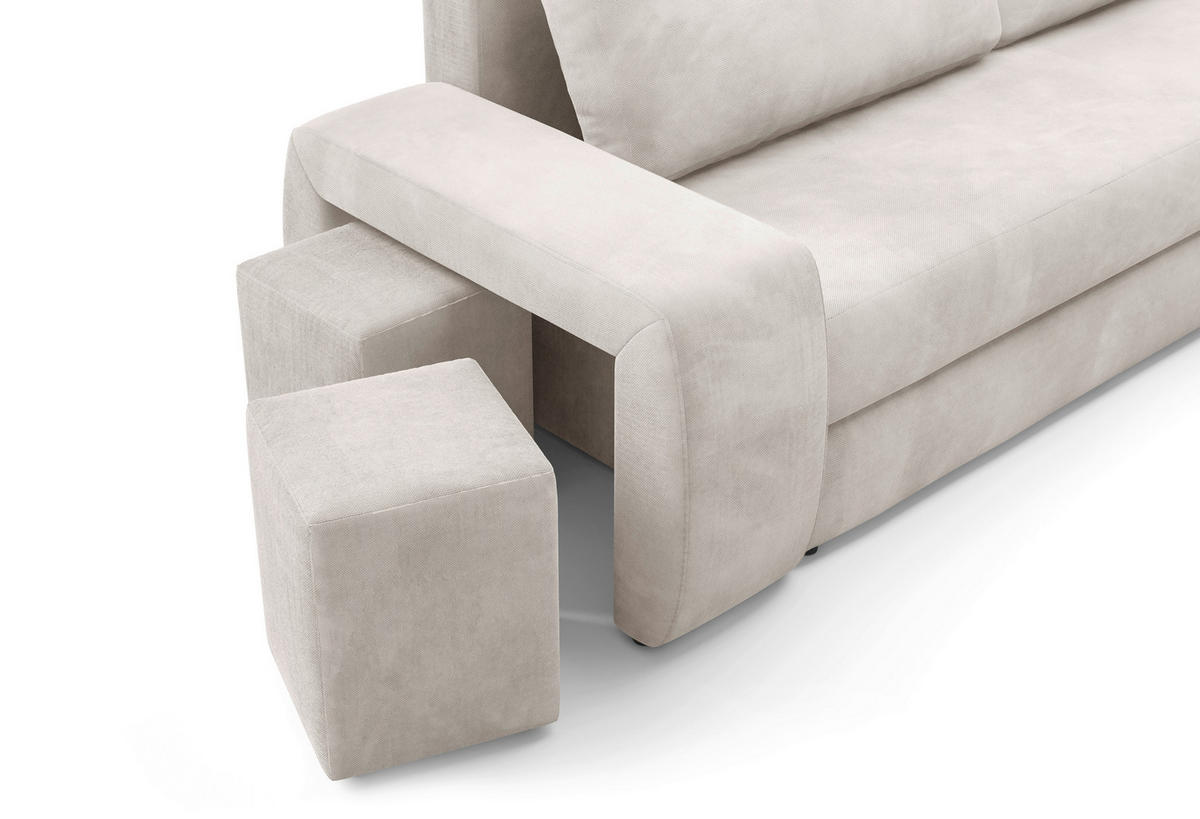 SCHLAFSOFA INES in Plüsch Creme  - Creme/Schwarz, Design, Kunststoff/Textil (258/98/95cm) - Livetastic