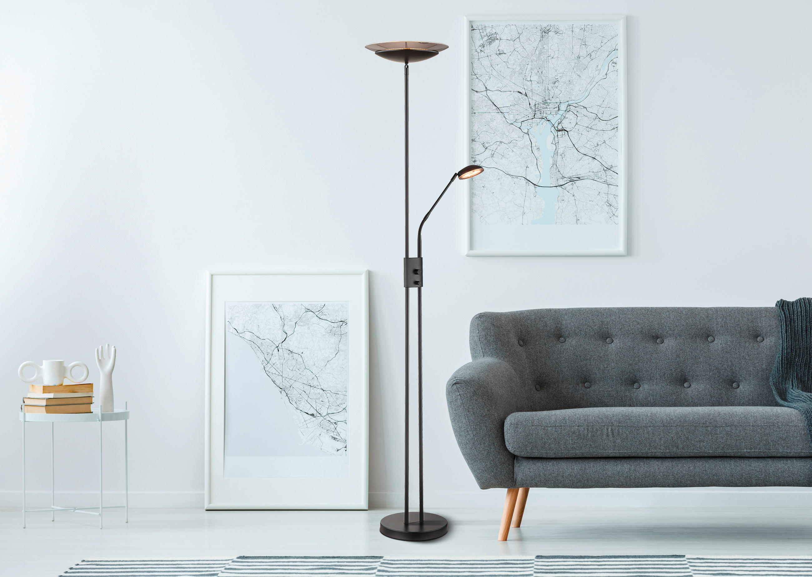 LED-STEHLEUCHTE 30/178,5 cm    - Schwarz, KONVENTIONELL, Glas/Kunststoff (30/178,5cm) - Globo