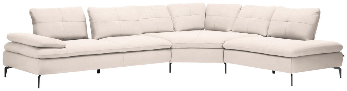 ECKSOFA in Flachgewebe Creme  - Creme/Schwarz, Design, Textil/Metall (344/271cm) - Chilliano