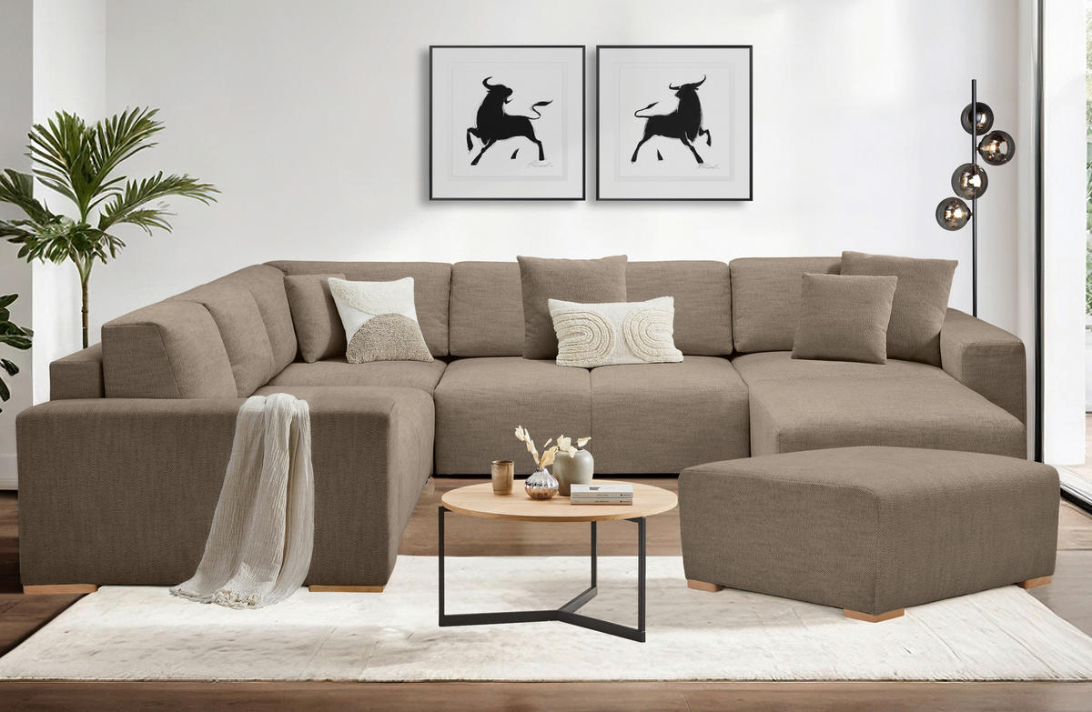 HOCKER in Textil Braun  - Buchefarben/Braun, Konventionell, Holz/Textil (101/44/92cm) - Livetastic