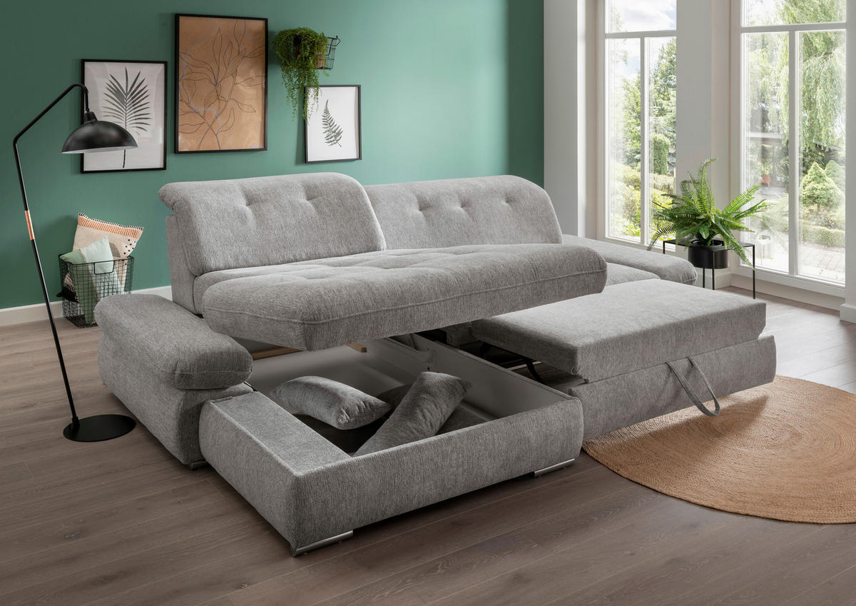 ECKSOFA Silberfarben Chenille  - Chromfarben/Silberfarben, Design, Textil/Metall (196/300cm) - Livetastic