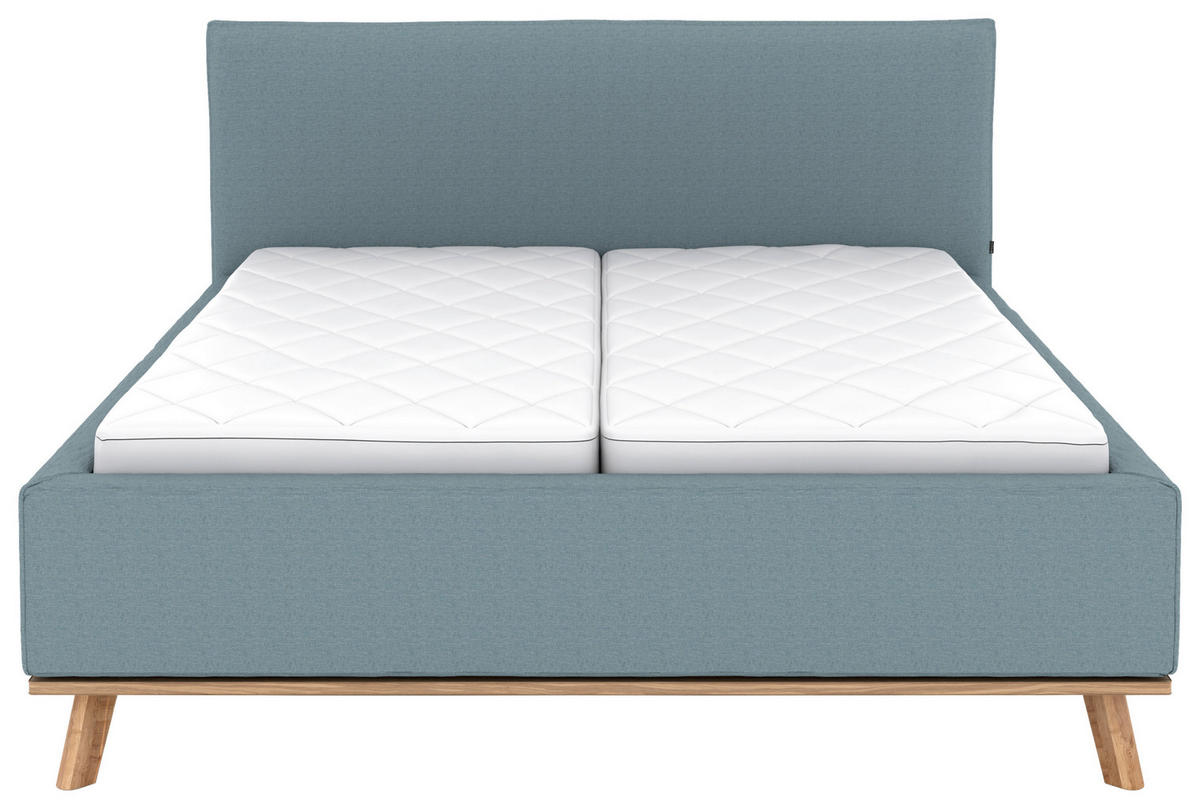 POLSTERBETT Matratze, Lattenrost, Bettkasten 160/200 cm  in Blau  - Blau/Eichefarben, Design, Holz/Textil (160/200cm) - Musterring