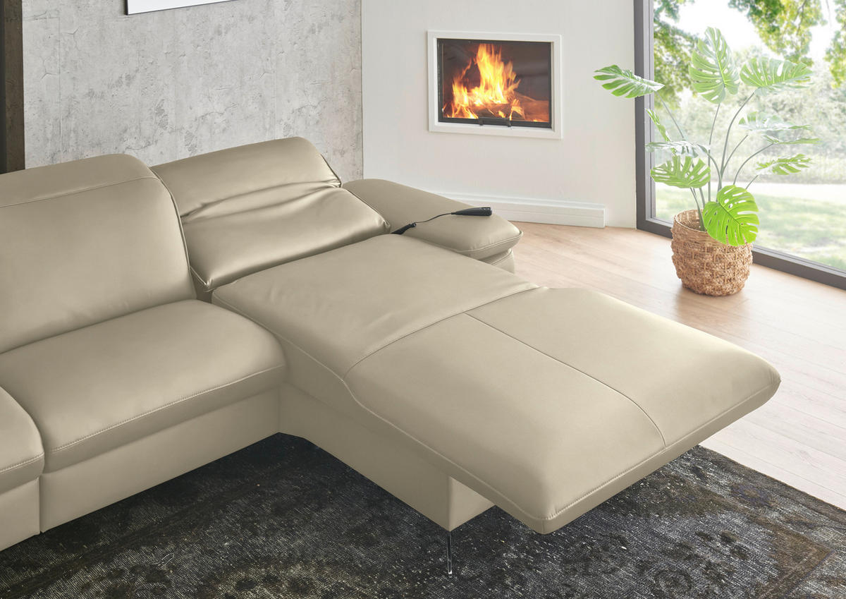 ECKSOFA  Echtleder Naturfarben  - Schwarz/Naturfarben, Design, Leder/Metall (307/169cm) - Beldomo Premium