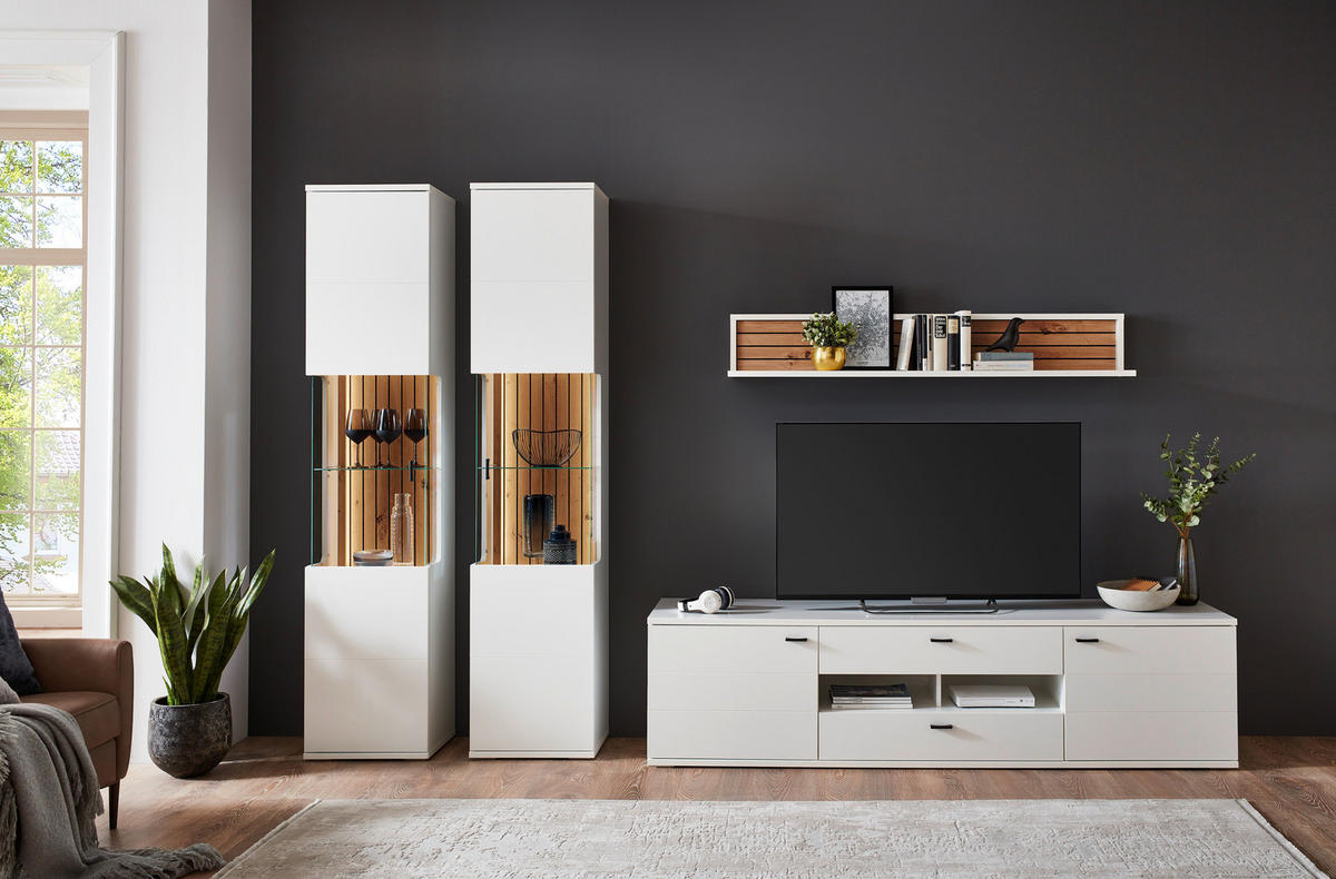 WOHNWAND  in Weiss, Eiche Artisan 315/208/50,2 cm  - Weiss/Anthrazit, Design, Glas/Holzwerkstoff (315/208/50,2cm) - Stylife