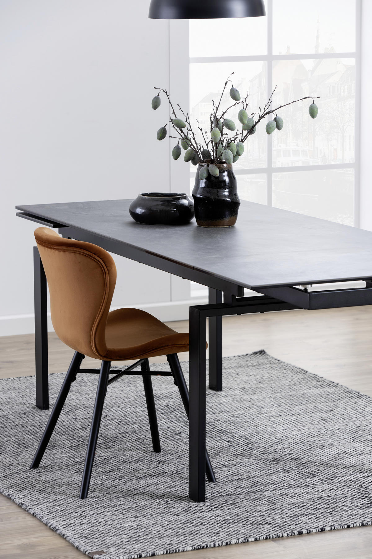 STOL sammet  - svart/kopparfärgad, Trend, metall/textil (47/82,5/53cm) - Hom`in