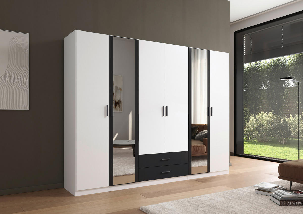 KLEIDERSCHRANK 271/210/54 cm 6-türig Grau, Weiß  - Weiß/Grau, KONVENTIONELL, Holzwerkstoff/Kunststoff (271/210/54cm) - Rauch Möbel