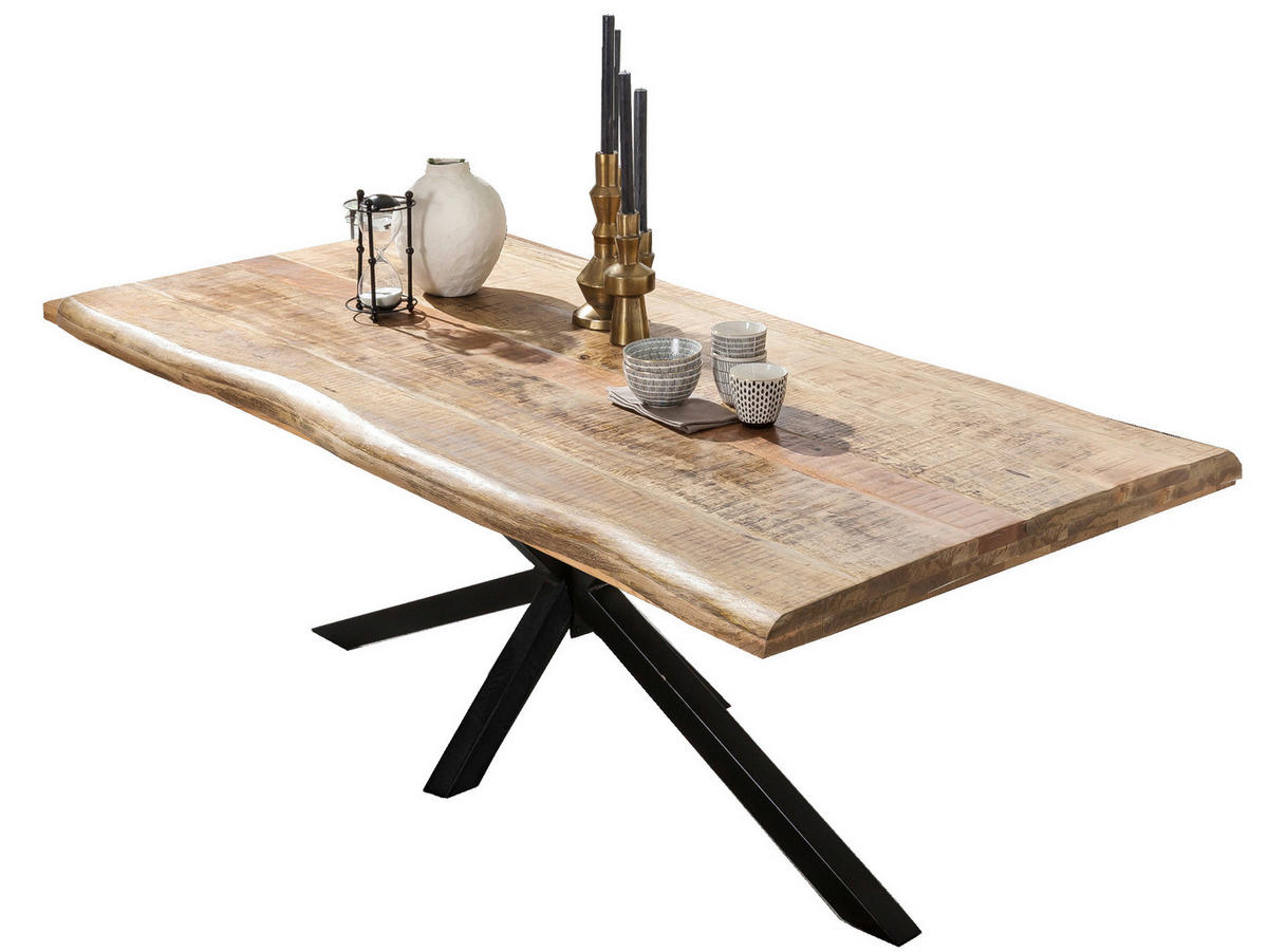 ESSTISCH 200/100/77 cm Echtholz  Holz, Metall rechteckig Naturfarben, Schwarz  - Schwarz/Naturfarben, MODERN, Holz/Metall (200/100/77cm) - MID.YOU