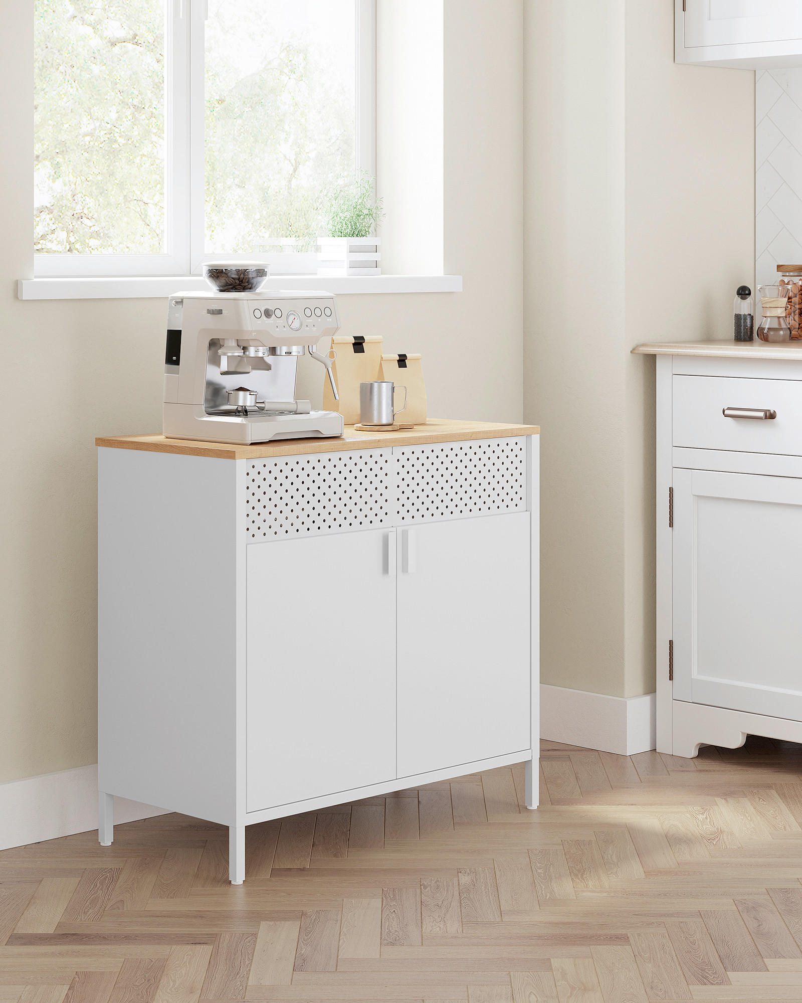 KOMMODE Songmics  in 80/76/40 cm  - Beige/Weiß, Trend, Holzwerkstoff/Metall (80/76/40cm) - Boxxx