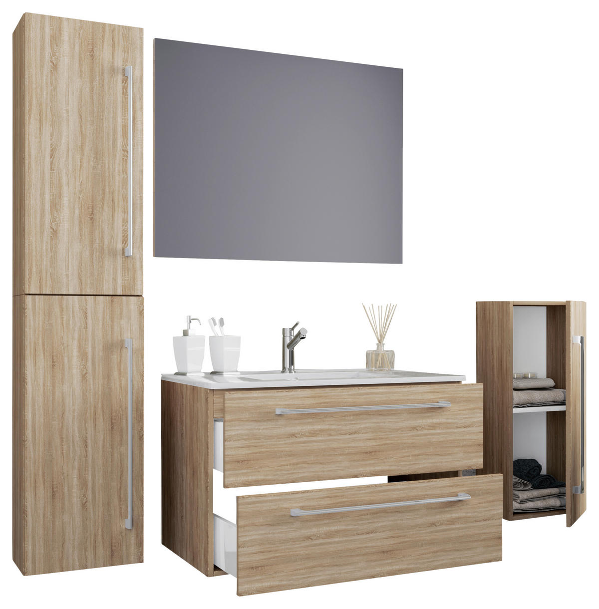 BADEZIMMER  in 147 cm  - Schwarz/Weiß, MODERN, Keramik/Holzwerkstoff (147cm) - MID.YOU