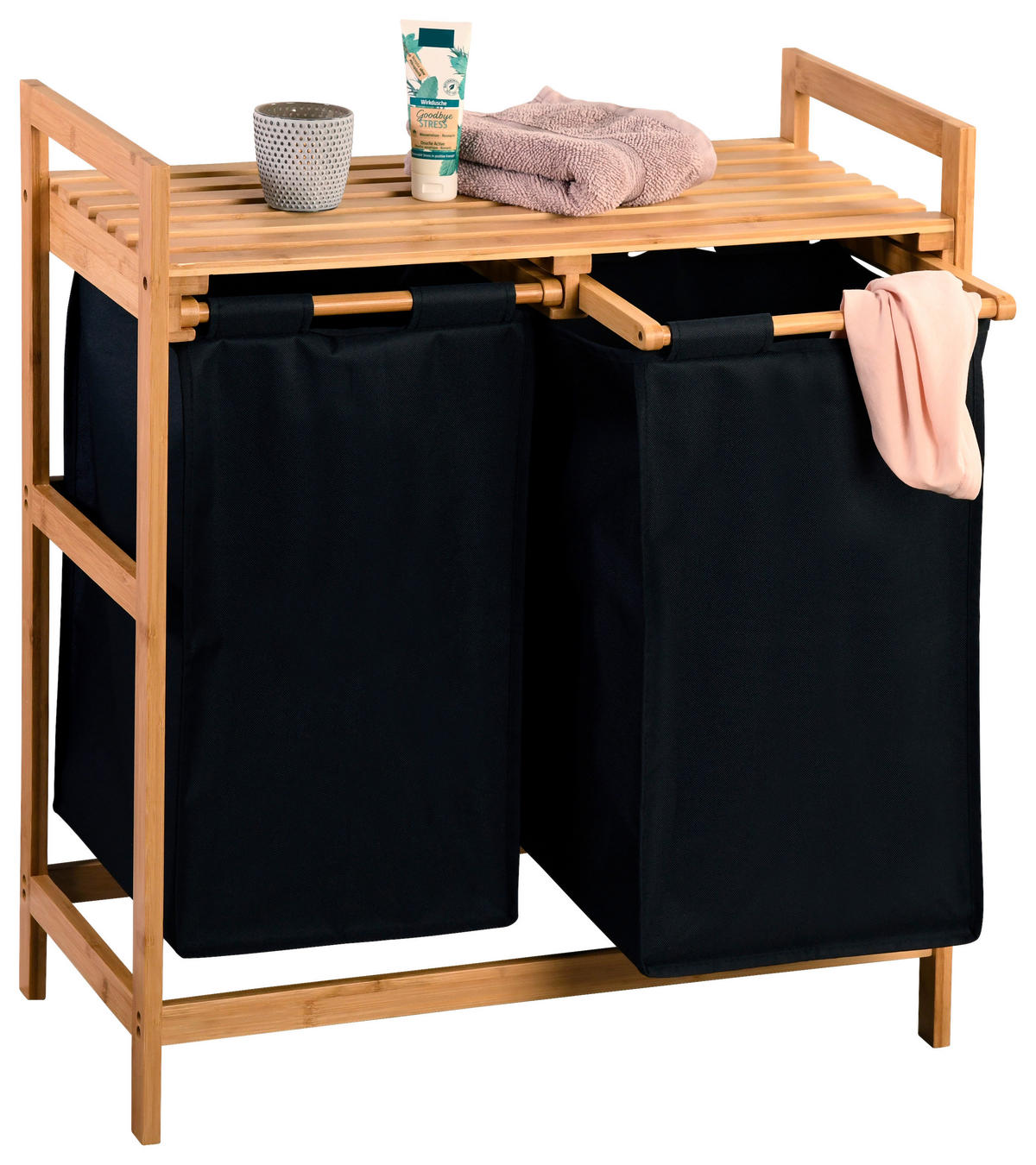 Wäschesammler mit - Schwarz/Naturfarben, Basics, Naturmaterialien/Textil (64/73/33cm) - Kesper