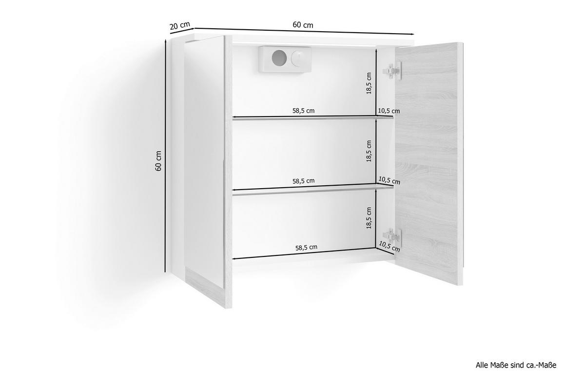 SPIEGELSCHRANK 60/60/20 cm  - Weiß/Sonoma Eiche, MODERN, Glas/Holzwerkstoff (60/60/20cm) - MID.YOU