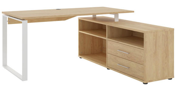 ECKSCHREIBTISCH 160/158/75 cm  in Hickory  - Alufarben/Weiß, Basics, Holzwerkstoff/Metall (160/158/75cm) - Novel