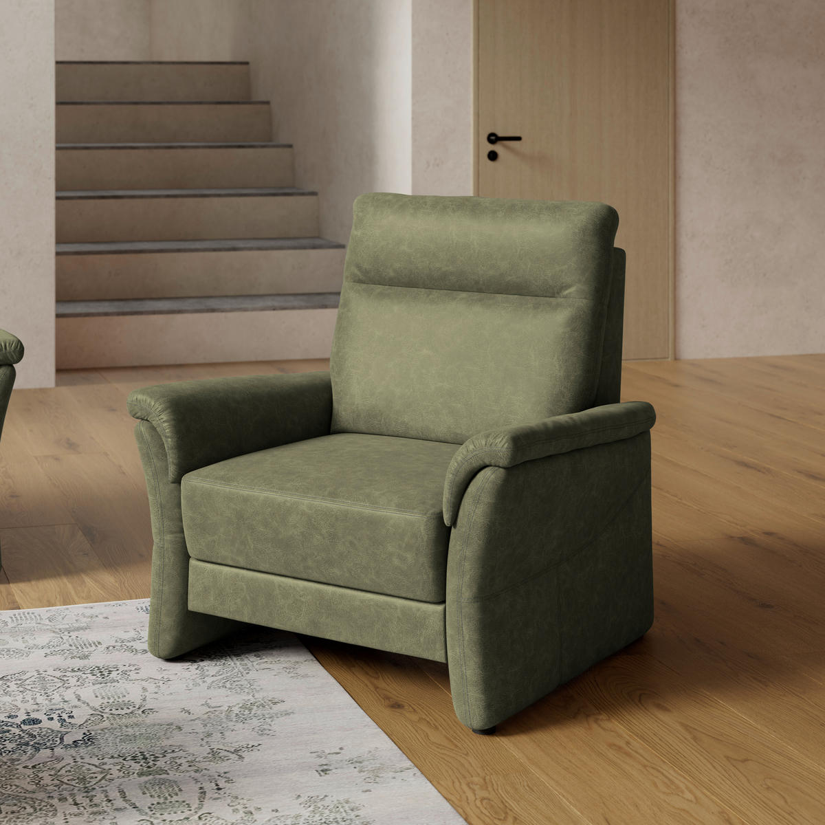 SESSEL Mikrofaser Olivgrün  - Schwarz/Olivgrün, Konventionell, Kunststoff/Textil (104/98/91cm) - Elegando