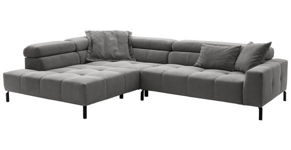 ECKSOFA Dunkelgrau Cord Rücken echt, Kopfteilverstellung, Sitzvorzug  - Dunkelgrau/Schwarz, KONVENTIONELL, Textil/Metall (219/311cm) - Hom`in