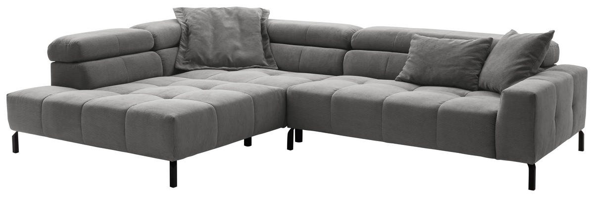ECKSOFA in Cord Dunkelgrau  - Dunkelgrau/Schwarz, Konventionell, Textil/Metall (219/311cm) - Hom`in