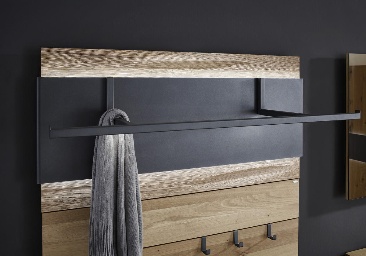 GARDEROBENPANEEL  in 98,4/48,3/35,4 cm  - Eichefarben/Anthrazit, Natur, Holz/Metall (98,4/48,3/35,4cm) - Voglauer