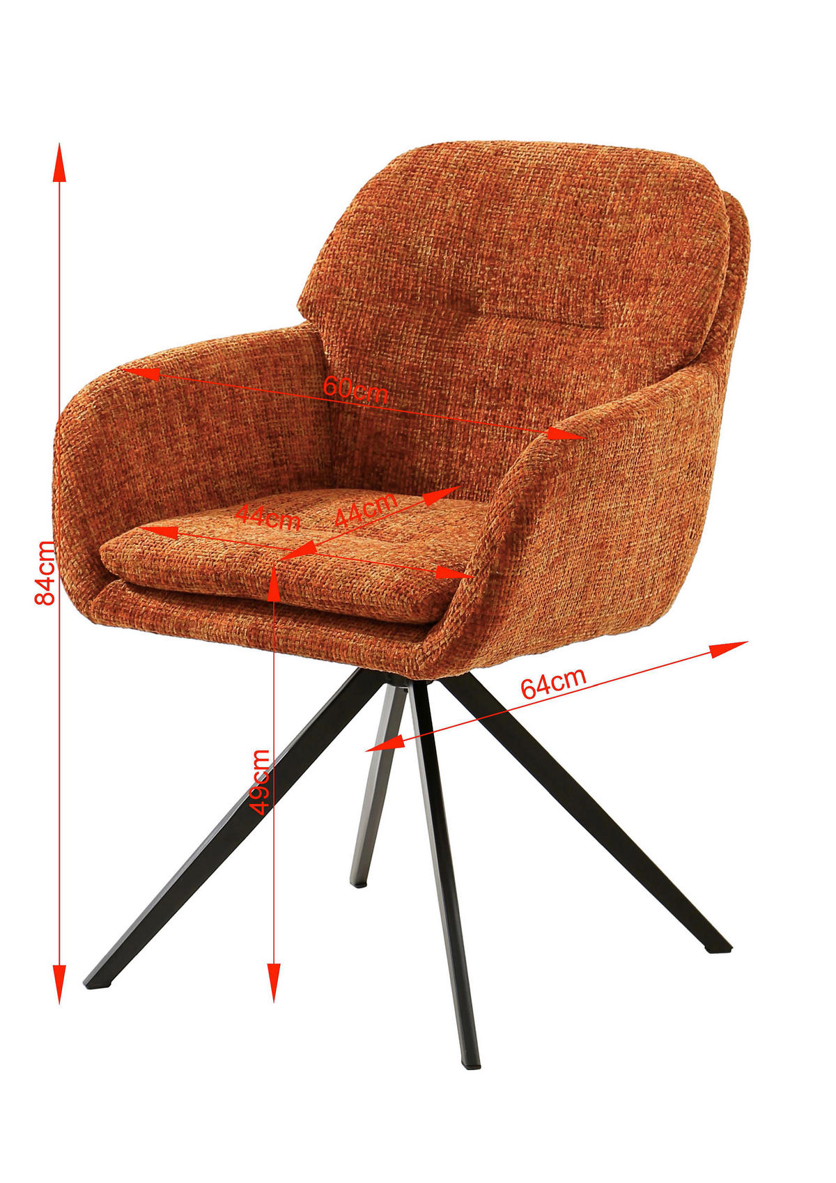 ARMLEHNSTUHL  in Eisen Chenille  - Schwarz/Orange, Design, Textil/Metall (62/82,5/66cm) - Stylife