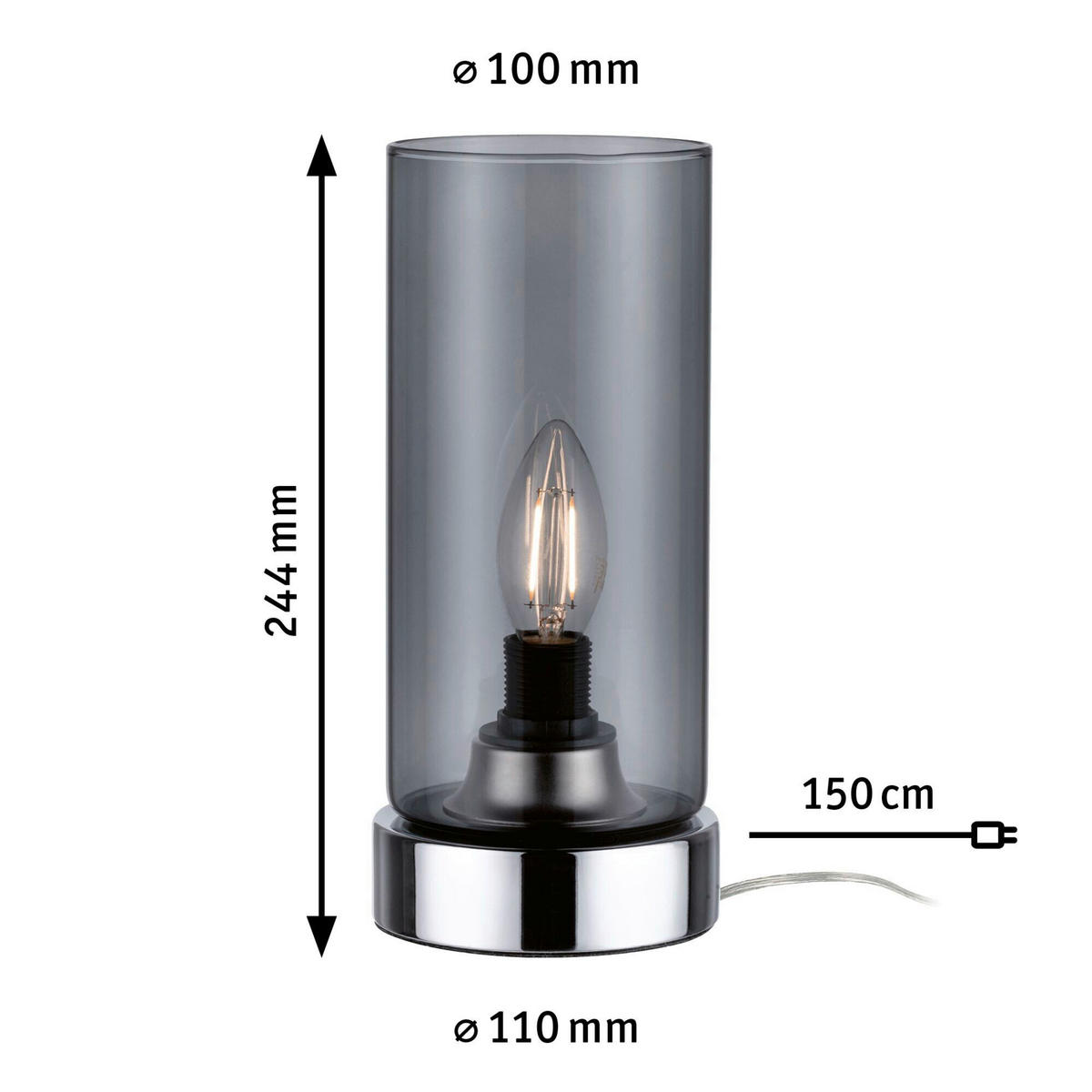 TISCHLEUCHTE 11/24,4 cm   - Chromfarben/Transparent, Design, Glas/Metall (11/24,4cm) - Paulmann