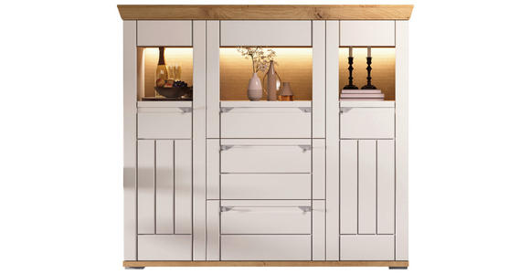 HIGHBOARD Kaschmir, Eiche Artisan  161/144/47 cm  - Kaschmir/Eiche Artisan, ROMANTIK / LANDHAUS, Glas/Holzwerkstoff (161/144/47cm) - Landscape