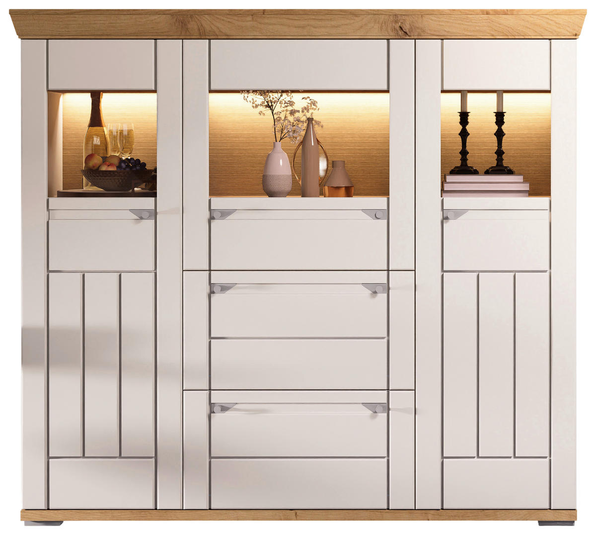 HIGHBOARD Kaschmir, Eiche Artisan  161/144/47 cm  - Kaschmir/Eiche Artisan, ROMANTIK / LANDHAUS, Glas/Holzwerkstoff (161/144/47cm) - Landscape