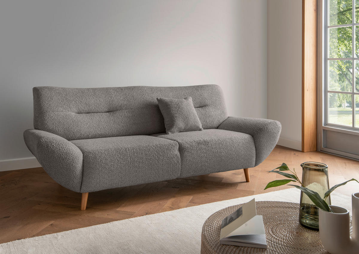 3-SITZER-SOFA in Bouclé Anthrazit  - Wildeiche/Anthrazit, KONVENTIONELL, Holz/Textil (205/81/90cm) - MID.YOU