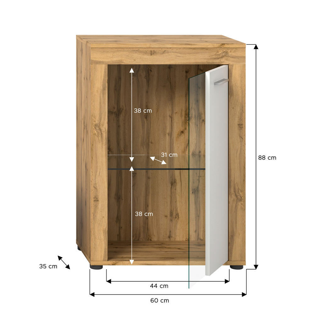 Thumbnail - Mid.you Vitrine Jam, Weiß, Kunststoff, 1 Fächer, 86x60x35 cm, FSC Mix, Esszimmer, Vitrinen