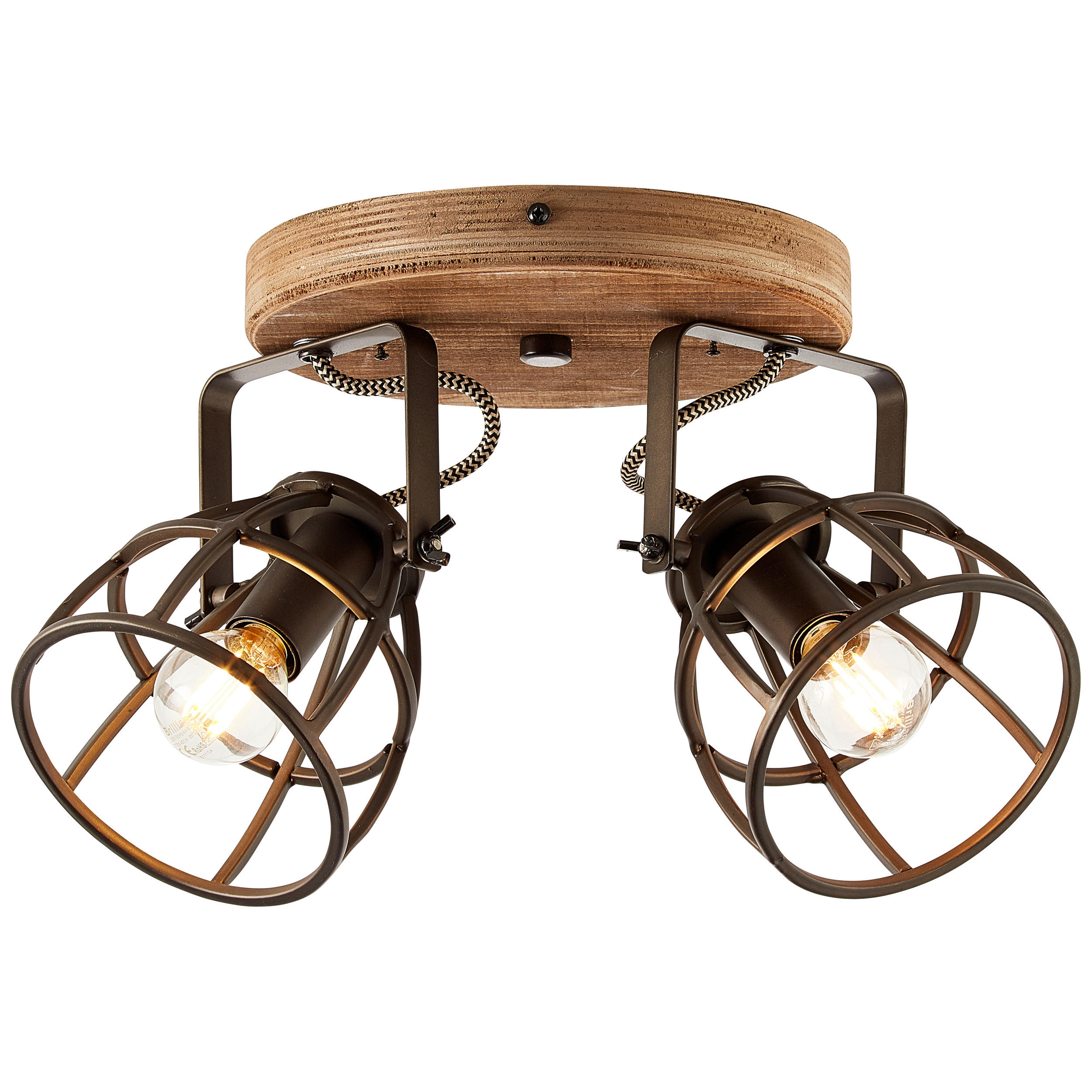 DECKENLEUCHTE     - Hellbraun/Schwarz, Natur, Holz/Metall (36/18/21cm) - Brilliant