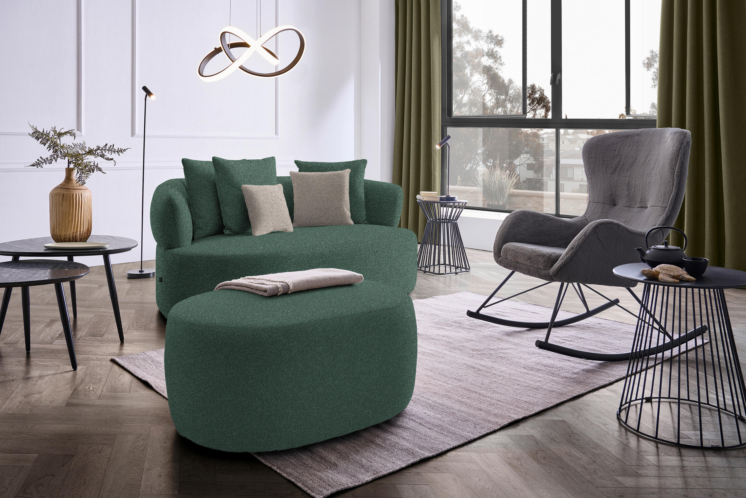 2-SITZER-SOFA in Plüsch Dunkelgrün  - Dunkelgrün/Graubraun, MODERN, Kunststoff/Textil (177/86/105cm) - Hom`in