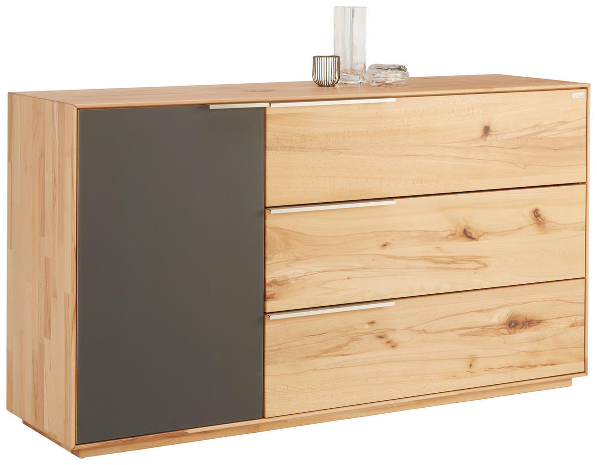 ŠIROKÁ KOMODA, divoký jadrový buk, antracitová, farba buka, 150/82/42 cm - farba buka/antracitová, Natur, kov/drevo (150/82/42cm) - Valnatura