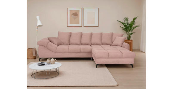 ECKSOFA Rosa Cord Rückenkissen, Armlehnenkissen, Rücken echt  - Schwarz/Rosa, KONVENTIONELL, Textil/Metall (332/231cm) - Carryhome