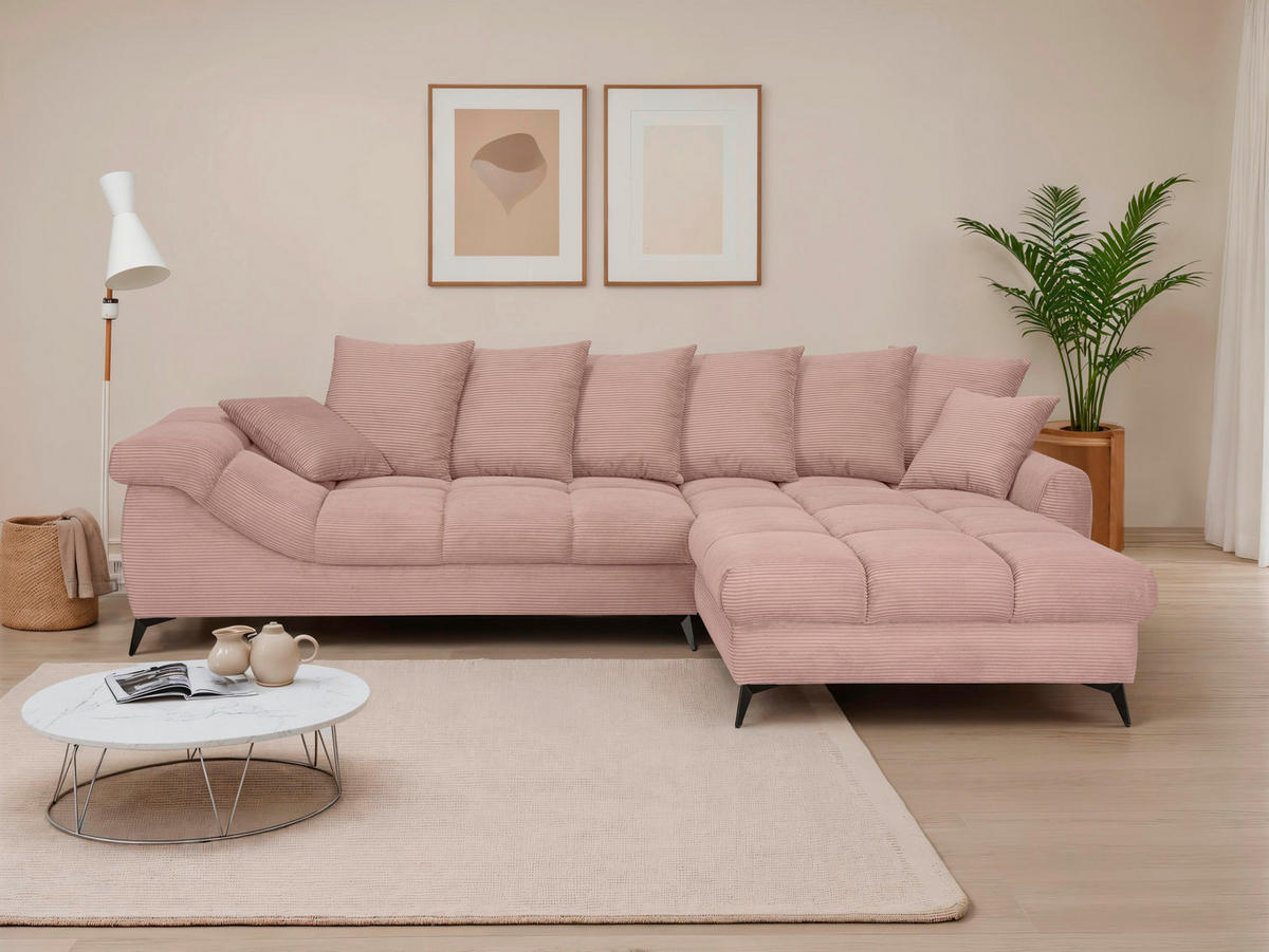 ECKSOFA Rosa Cord Rückenkissen, Armlehnenkissen, Rücken echt  - Schwarz/Rosa, KONVENTIONELL, Textil/Metall (332/231cm) - Carryhome