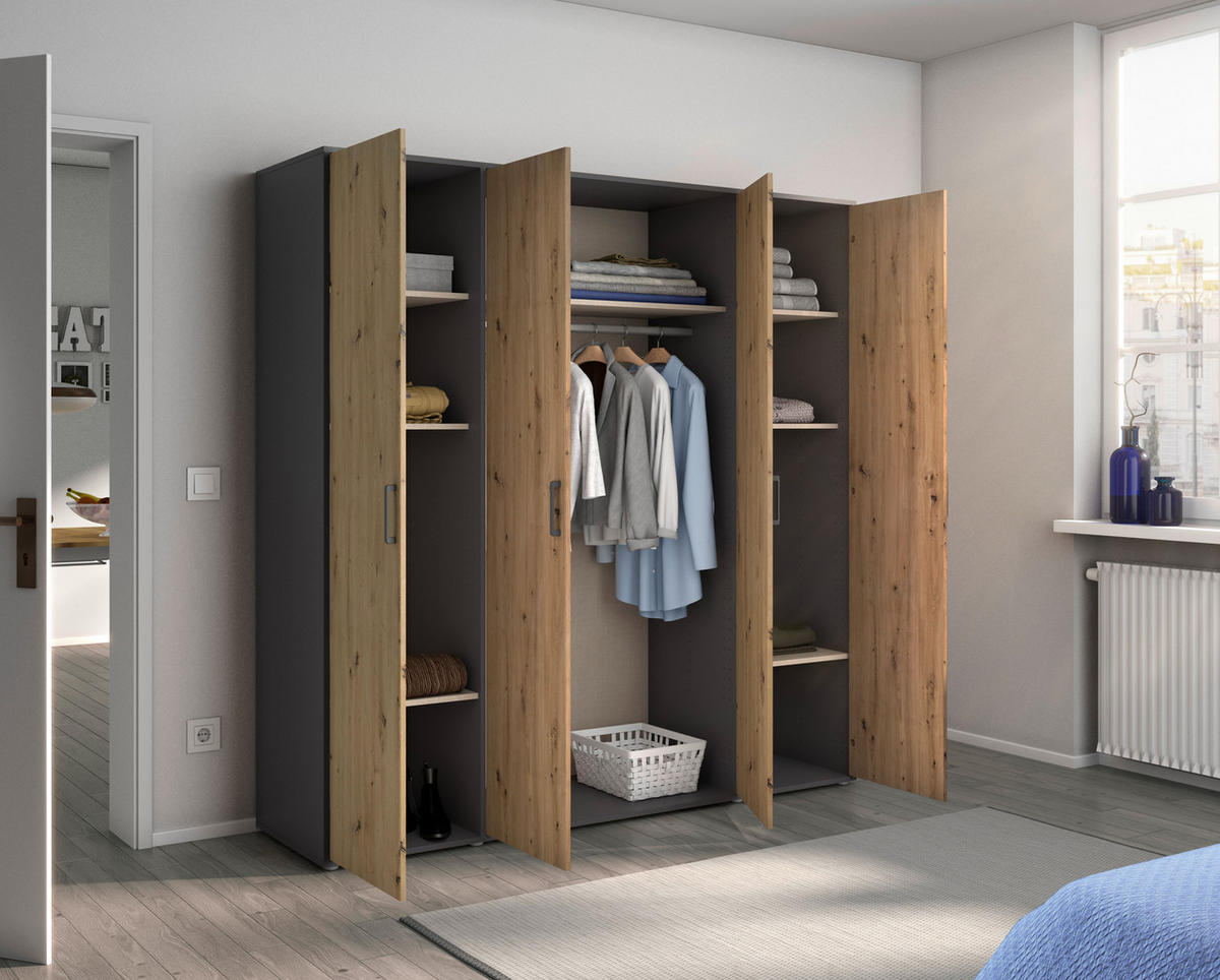 DREHTÜRENSCHRANK in Grau, Eiche Artisan  - Eiche Artisan/Grau, Modern, Holzwerkstoff/Kunststoff (187/194/53cm) - Rauch Möbel
