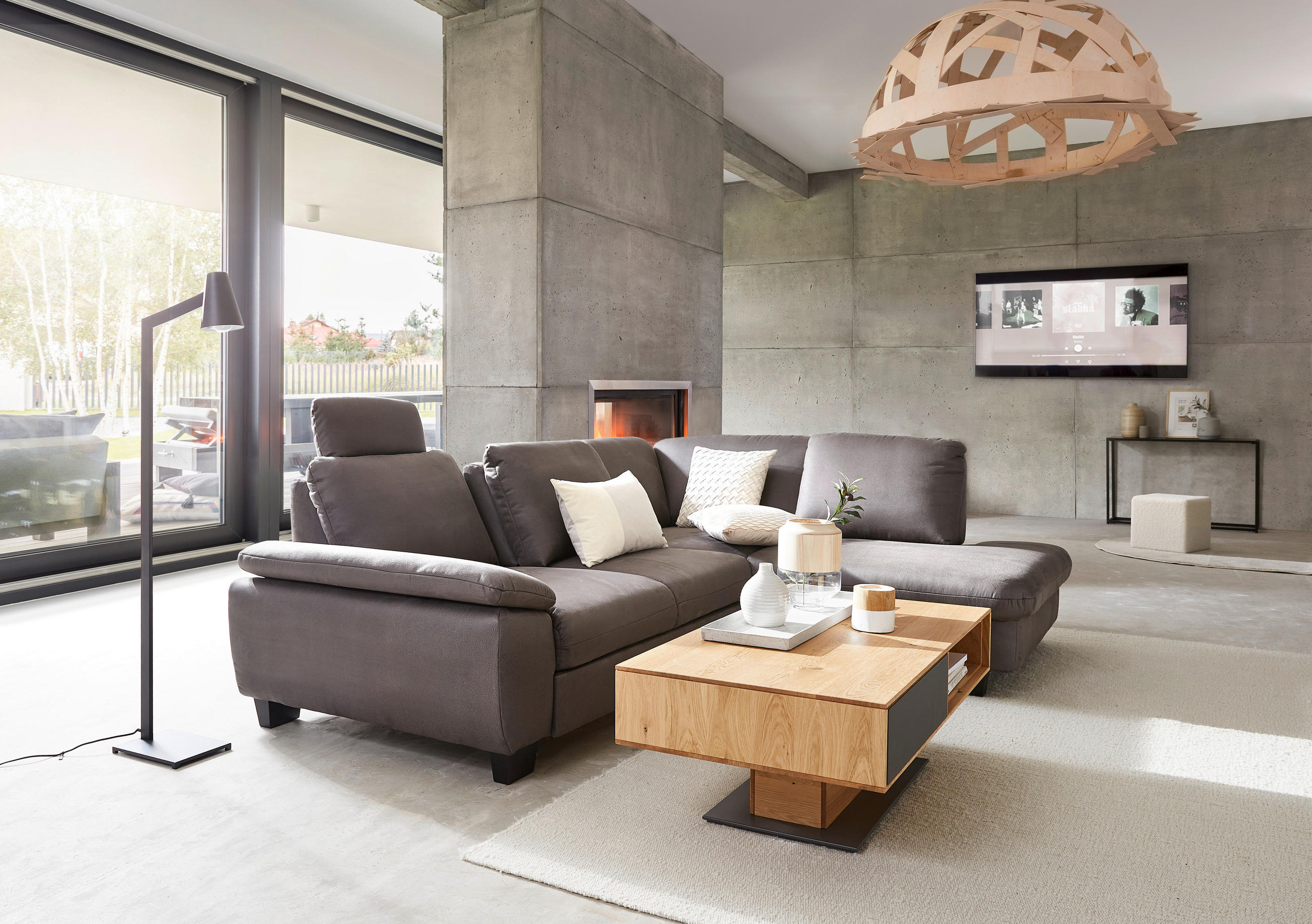 COUCHTISCH Eiche massiv rechteckig Anthrazit, Eichefarben - Eichefarben/Anthrazit, Design, Glas/Holz (115/65/44cm) - Waldwelt