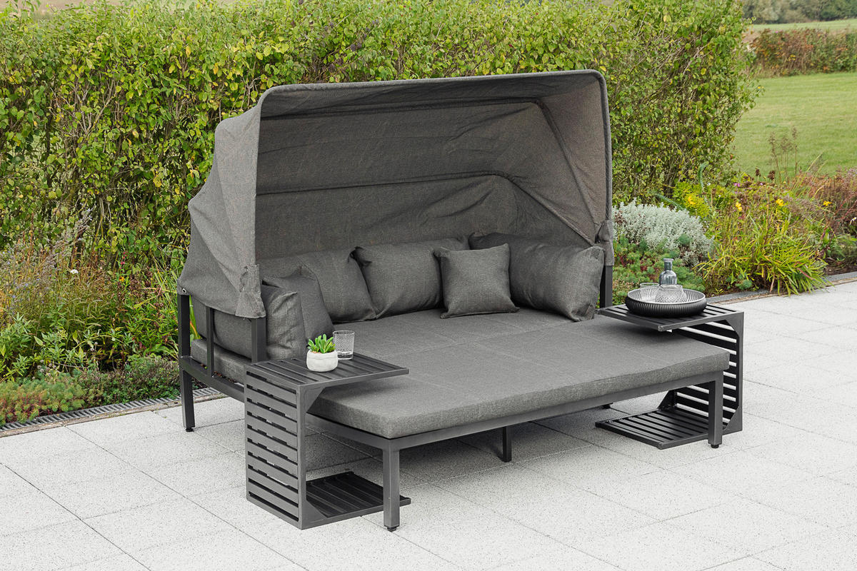 LOUNGEGARNITUR Aluminium  - Graphitfarben/Grau, KONVENTIONELL, Textil/Metall (175/148/80cm) - Gardenson