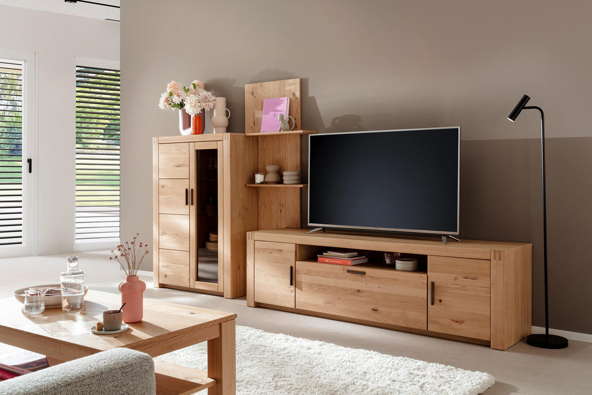 WOHNWAND 3-teilig  in Eichefarben 332/184/50 cm  - Eichefarben/Anthrazit, Design, Glas/Holz (332/184/50cm) - Livetastic
