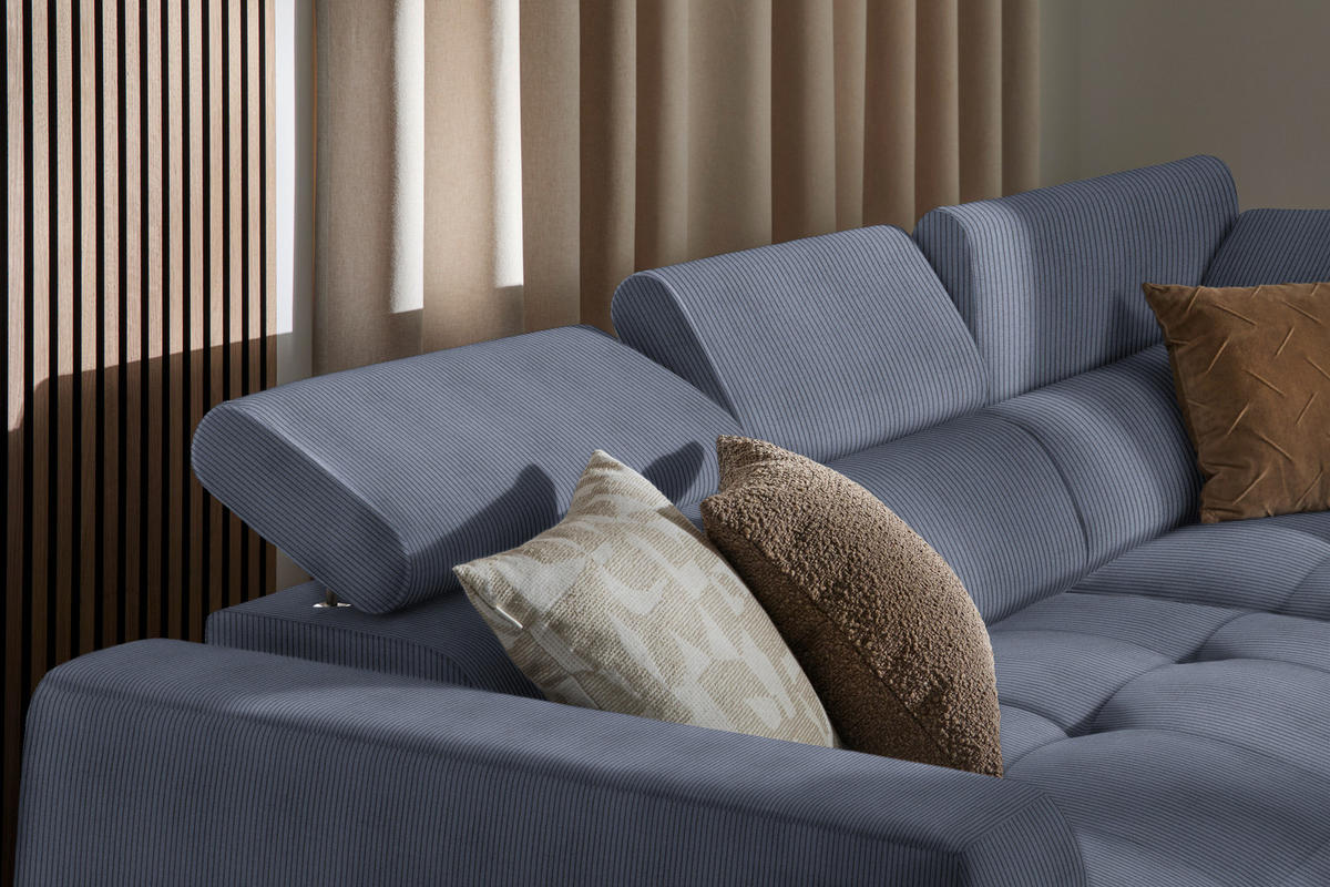 ECKSOFA in Feincord Blaugrau  284/205 cm  - Blaugrau/Schwarz, Design, Kunststoff/Textil (284/205cm) - Xora