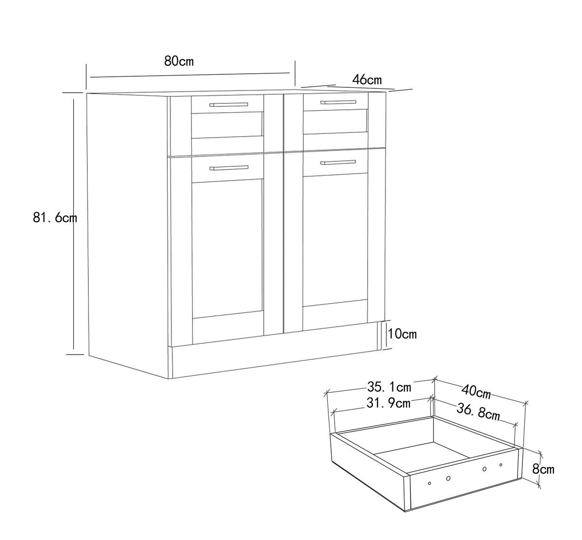 KÜCHENUNTERSCHRANK 80/82/46 cm  in Weiss  - Weiss/Silberfarben, Trend, Holzwerkstoff/Kunststoff (80/82/46cm) - MID.YOU