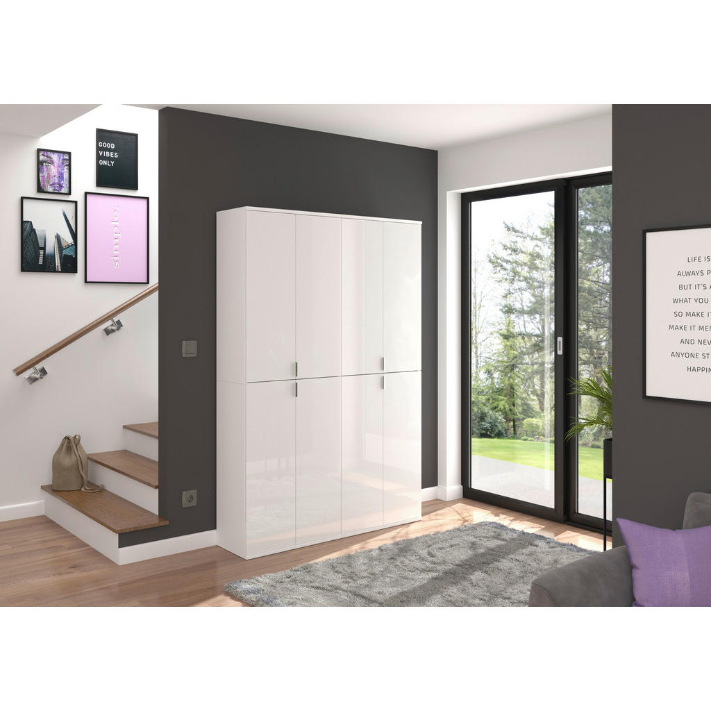 Thumbnail - Mid.you Drehtürenschrank, Weiß Hochglanz, Holzwerkstoff, 14 Fächer, 122x193x34 cm, FSC Mix, Schlafzimmer, Kleiderschränk...