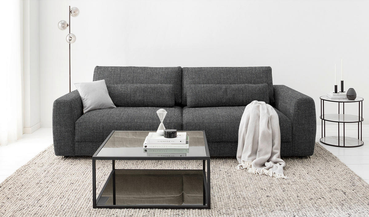 3-SITZER-SOFA in Webstoff Dunkelgrau  - Dunkelgrau/Schwarz, Design, Kunststoff/Textil (250/80/117cm) - home24